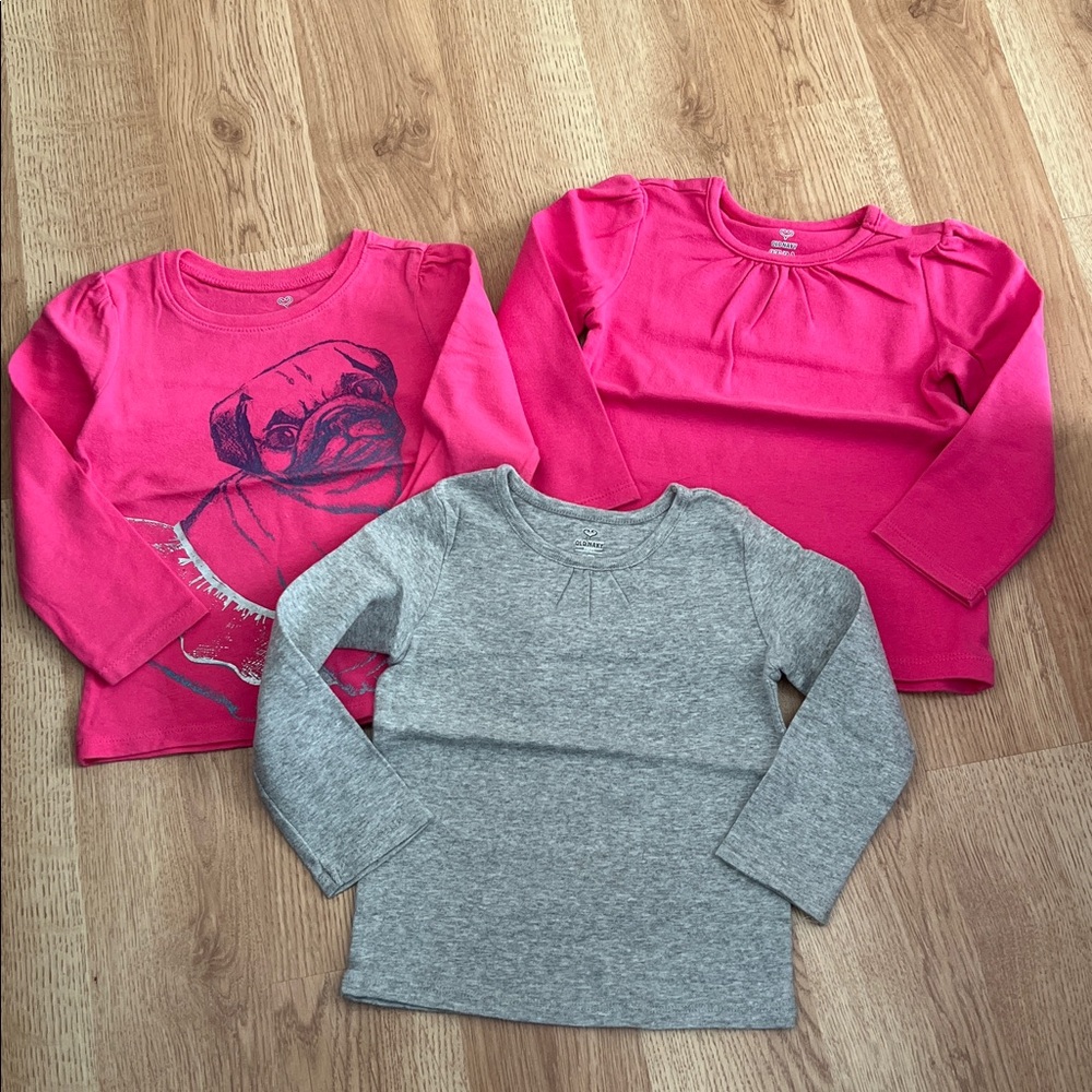 Old Navy Pink & Grey Long Sleeve Kids Tees ballet pug - Set of 3
